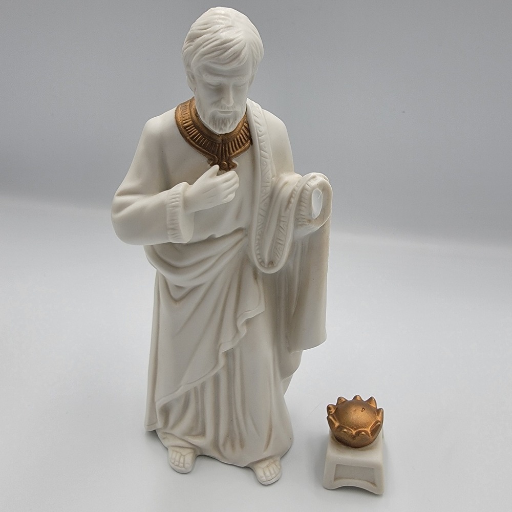 Vtg Caffco Hand‎ Painted White Gold Porcelain Nativity Replacement Joseph Read